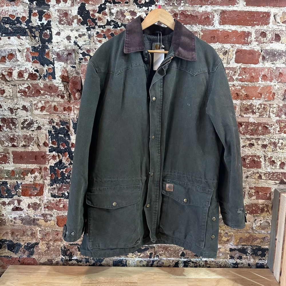 Carhartt C52 MOS Mens Large Duck Chore Lined Jacket Coat Green